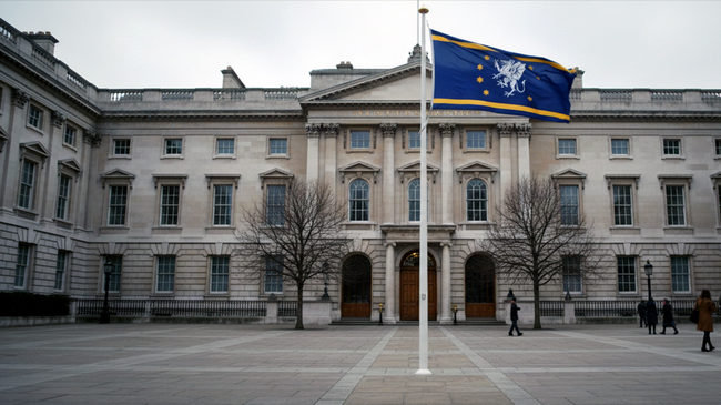Flagge Albernias vor Regierungsgebäude