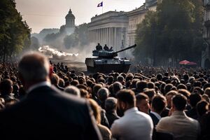 Panzer im Stadtkern von Vinasy am Tag der Unabhängigkeit (10. Dezember 2003)